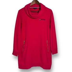 Tommy Hilfiger Cowl Neck Tunic Sweater Dress | Size S | Zipper Pockets | Logo